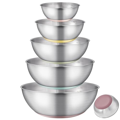 Stainless Steel Mixing Bowl Set - High - Quality, Durable and Rust - Resistant for Baking, Cooking, and Salad Making,Kitchen meal preparation,Great for Mixing & Serving,Anti slip silicone rubber base