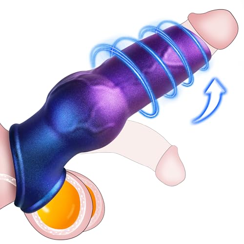 Dog Knot Penis Sleeve Girth Enhancer Sleeve with Cock Ring - Half Covered Silicone Cock Sleeve Reusable Penis Extender Sheath for Men, Delay Ejaculation Dick Extender Penis Enlarge for Couples