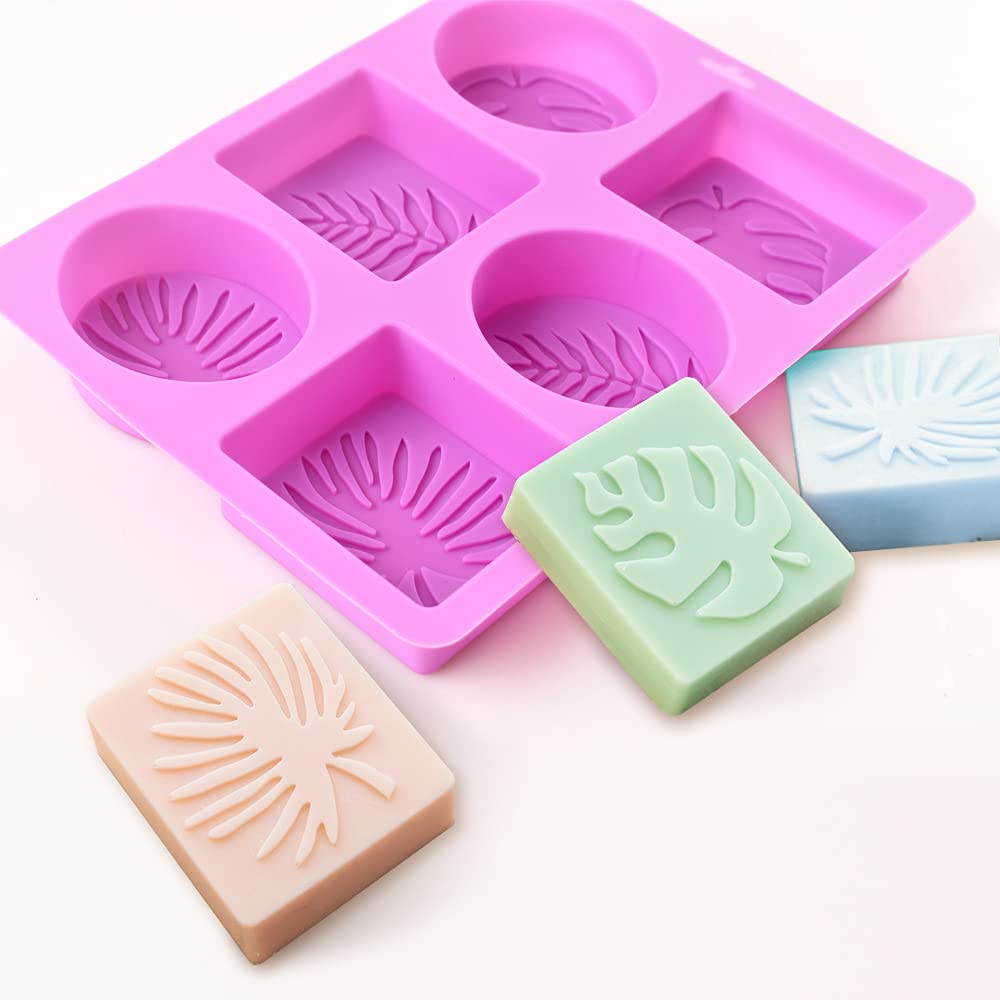 ionEgg Rectangle and Oval Silicone Soap Mold With Leaf Patterns, Pack of 2