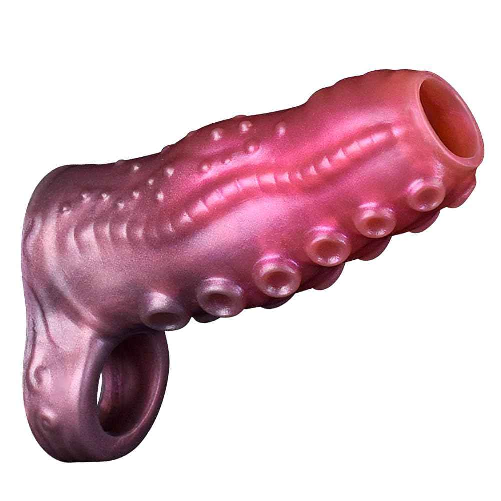 Sex Factory Penis Sleeve Penis Enlargement Sleeve with Particles, Penis Enlarger Sleeve with Cock Ring, Silicone Monster Realistic Penis Extender Male Adult Sex Toy