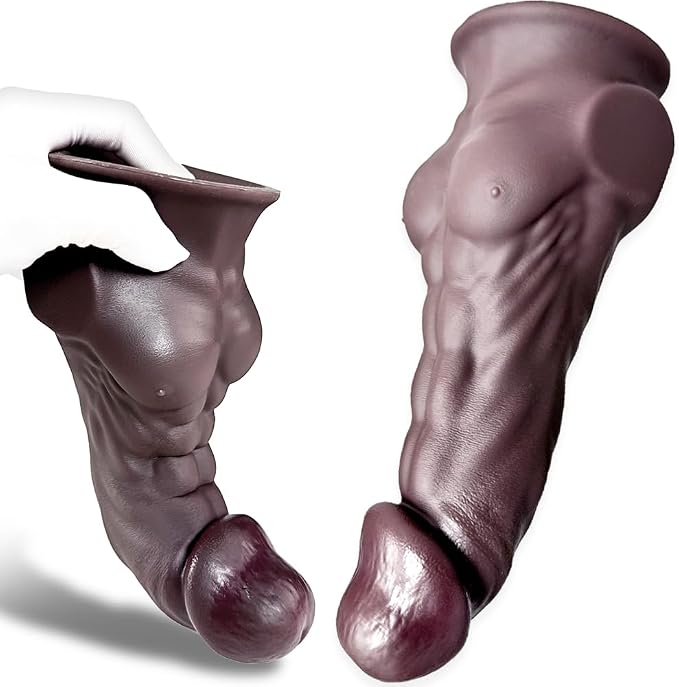 Realistic Brown Fantasy Male Abs Dildo Sex Toy, Silicone Huge Thick Dildos with Suction Cup, Curved Giant Anal Butt Plug Sex Toys for Women Men Couples Vagina Prostate Stimulation (L)