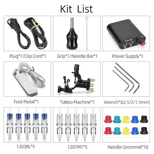 Rotary Tattoo Machine Kit, ATOMUS Tattoo Motor Gun with Power Supply Foot Pedal Clip Cord Handle Grip 3RL 7M1 Cartridge Needles Grommets Tattoo Liner Shader Kit