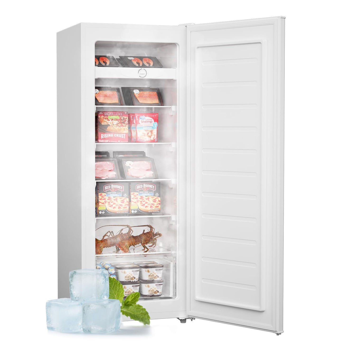 Upstreman 7.0 Cu.Ft Upright Freezer, Large Capacity Stand Up Garage Ready Freezer with 5 Adjustable Shelves, Convertible Refrigerator/Freezer, Reversible Door for Home, Basement, Apartment