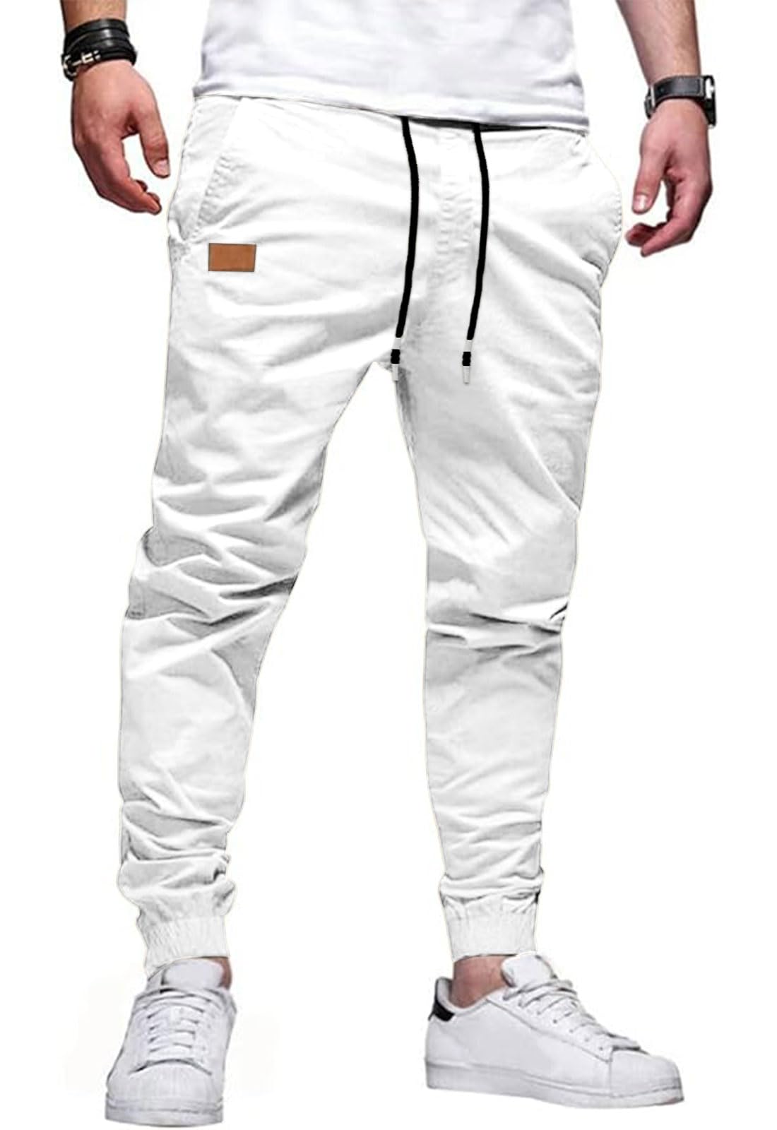 HUNGSON Men's Slim Fit Casual Cargo Pants with Drawstring Long Pants