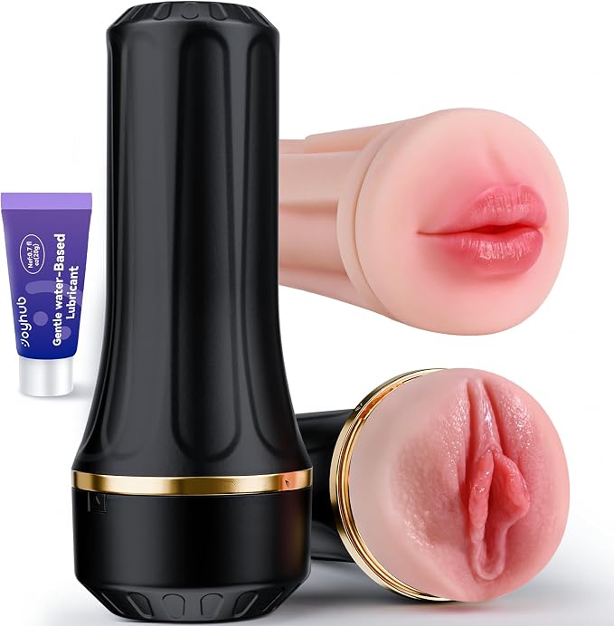 EINSEO Male Masturbator with Dual Sleeves - 7.5in Pocket Pussy & Mouth Textured Soft Fleshy TPE Channel Sex Toys for Men, Adjustable Suction Male Manual Stroker, Penis Training Enema Toy, Sex Machine