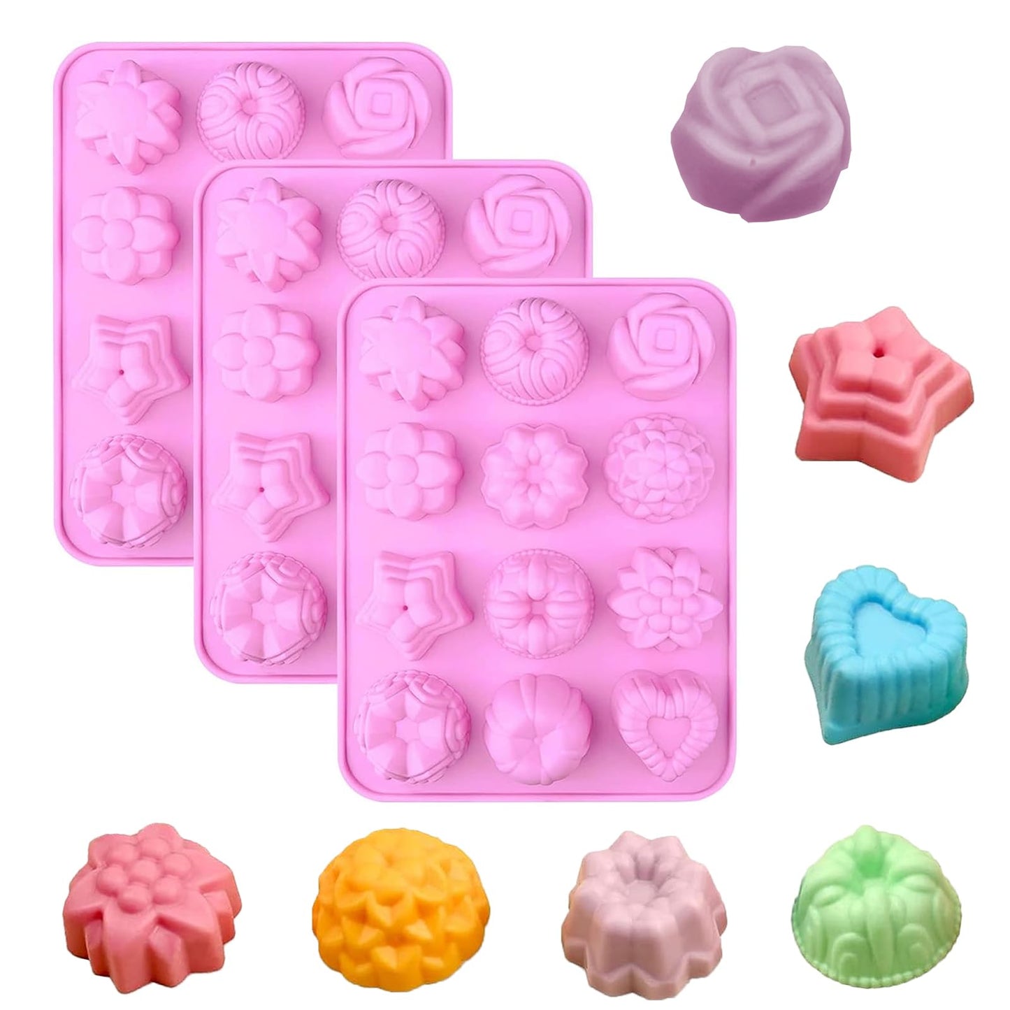 Silicone Soap Molds, Different Cavities Soap Mold with Different Shapes, Perfect for Soap Making, Handmade Cake Chocolate Desserts Biscuit Pudding Teacake Jelly