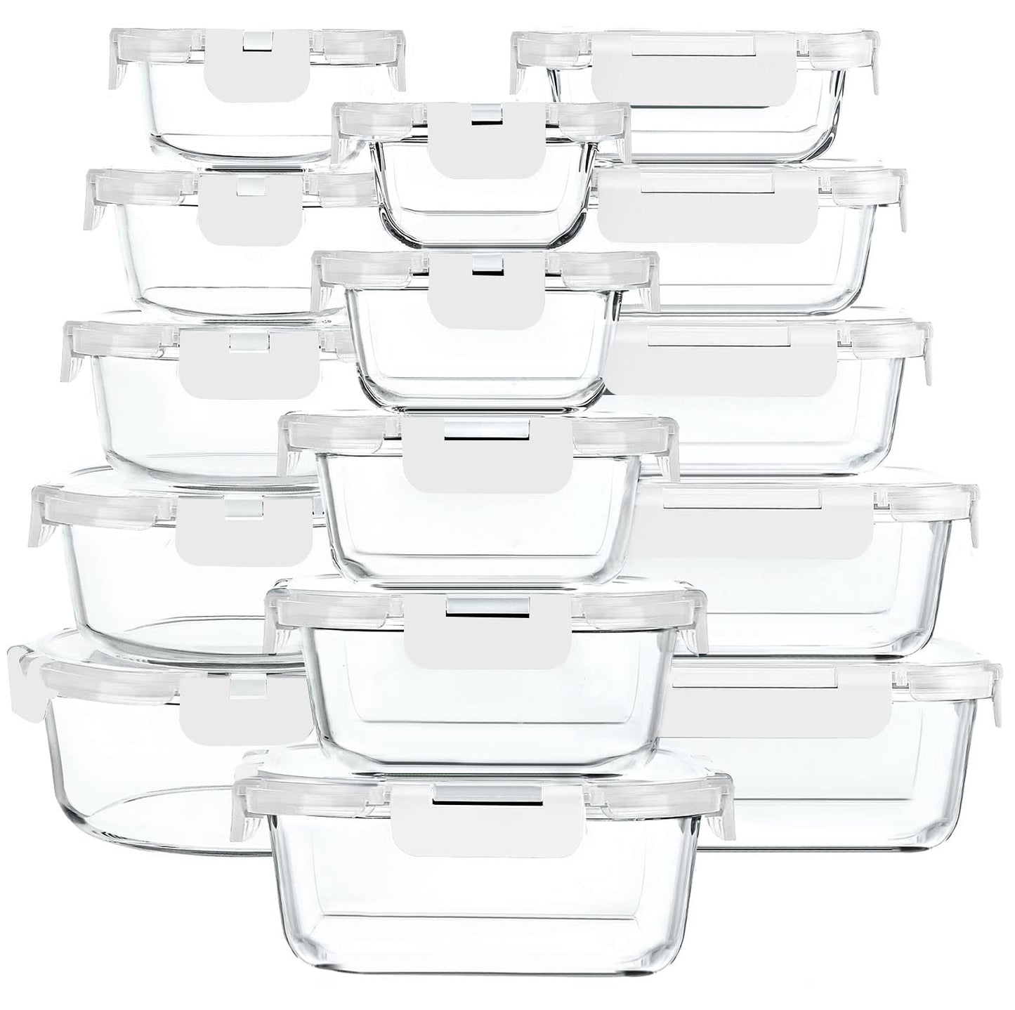 M MCIRCO 30 Pieces Glass Food Storage Containers with Upgraded Snap Locking Lids,Glass Meal Prep Containers Set - Airtight Lunch Containers, Microwave, Oven, Freezer and Dishwasher Friendly