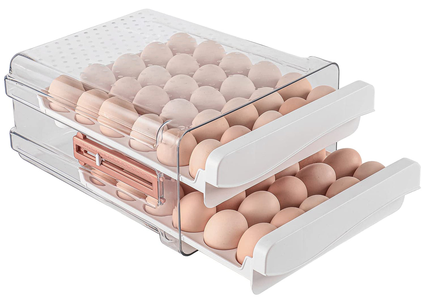Sooyee Egg Container for Refrigerator, Household Egg Holder for Fridge, Transparent 2 Drawers Chicken Egg Storage Container