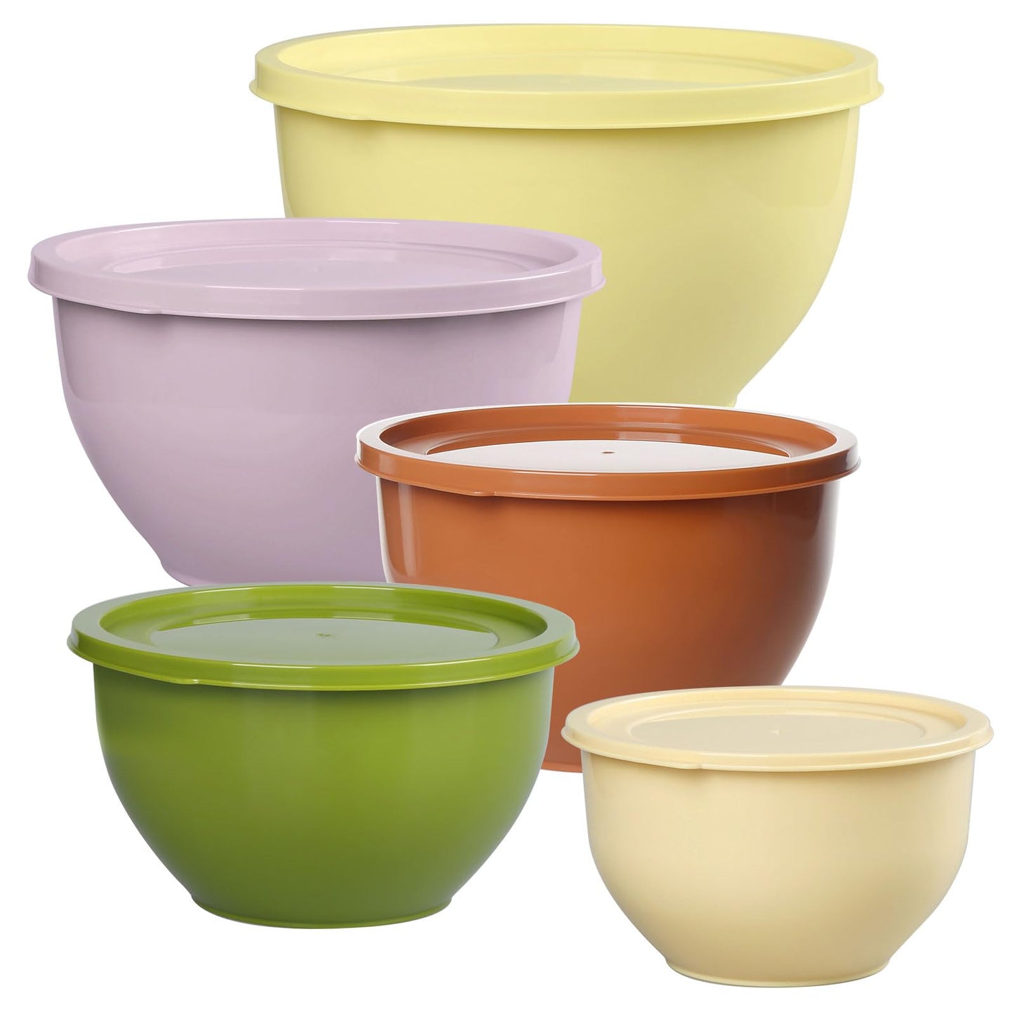 Greentainer Plastic Mixing Bowls with Lids Set for Kitchen, 5 Set Nesting Bowls for Mixing, Baking, Prepping, Cooking and Serving Food, Mixing Bowls Dishwasher, Microwave Safe
