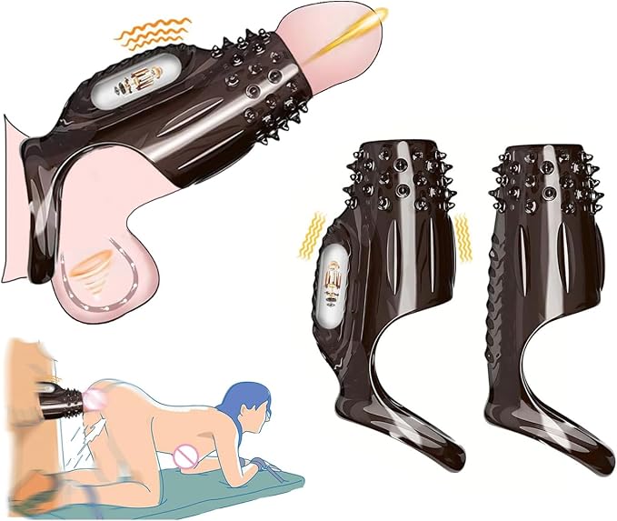 2 Pcs Penis Enlarger Extender for Men, Vibrating Penis Sleeve Cock Ring Textured Cock Sleeve Vibrator Male Cock and Ball Ring Sex Toy for G Spot Stimulation Delay Ejaculation Erection Enhancement