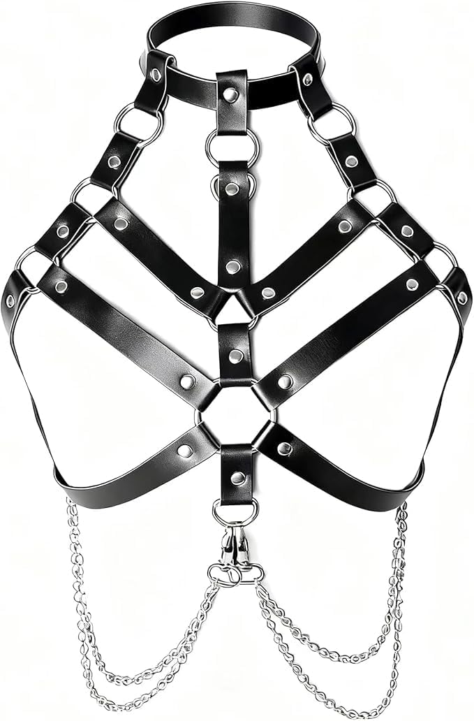 bondage harness,Women's Body Harness Belt Caged Harness Lingerie Set Gothic Punk Leather Adjustable Chest Leg Garter Bondage Strap Set for Ladies, BDSM SM Cosplay Costume Clubwear Accessories