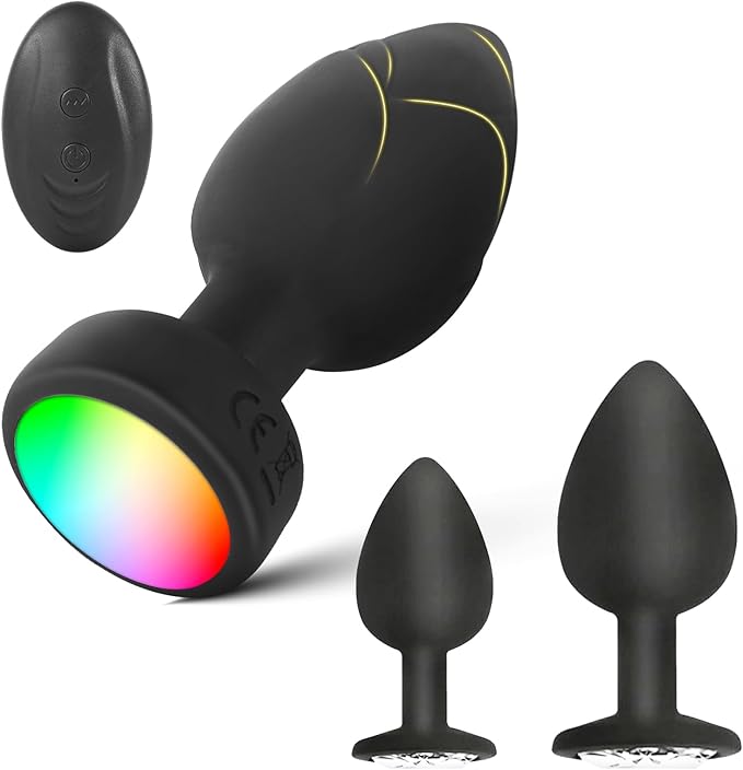 Anal Plug Vibrator with 3Pcs Butt Plug,10 Modes Vibrating Butt Plug - LED Color Light Remote Control Anal Plug, Adult Sex Toys and Games