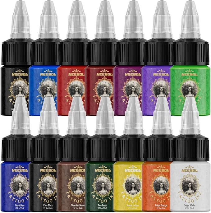 Neebol Tattoo Ink Set 14 Colors Professional Pigment 0.5 fl oz