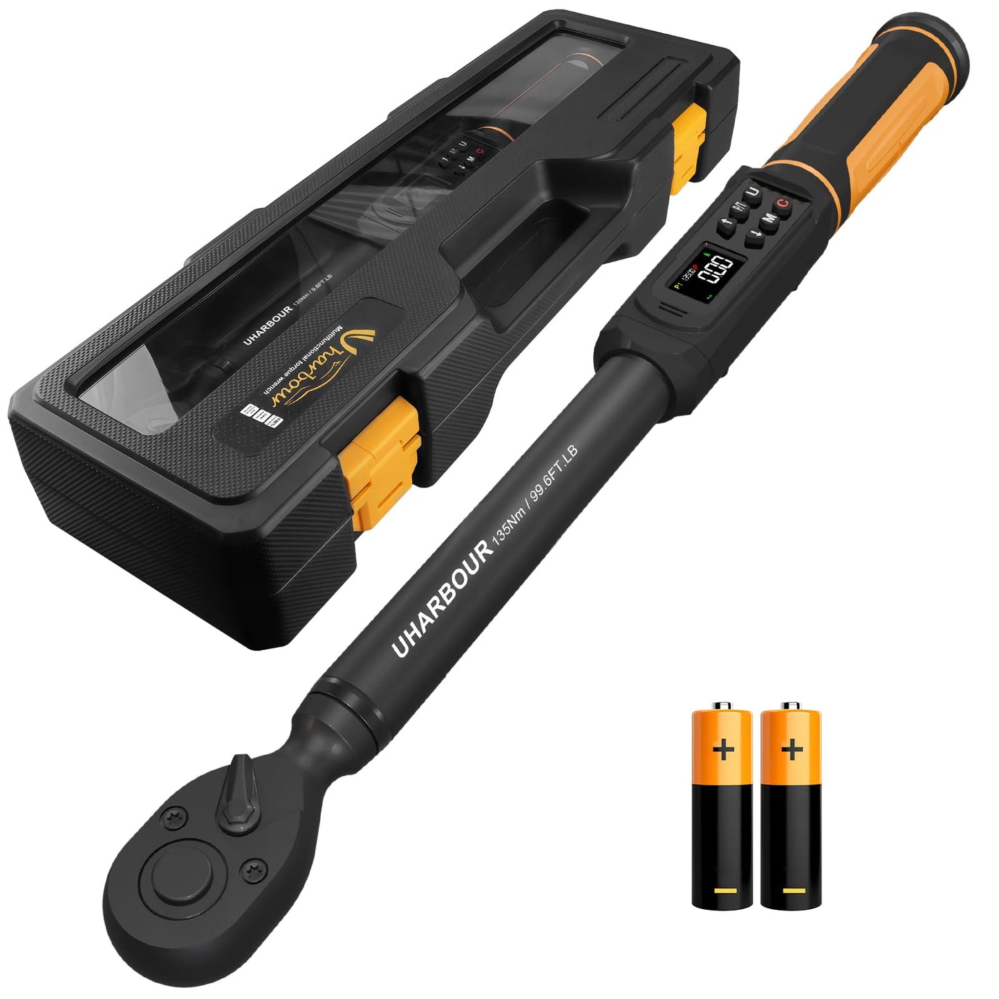 Uharbour Digital Torque Wrench 3/8 Drive, 1.5-99.5 ft-lbs./6.8-135Nm Range, Electric Torque Wrench with Dual Direction Ratchet, ±1% Accuracy with Vibration, Buzzer and LED Alert