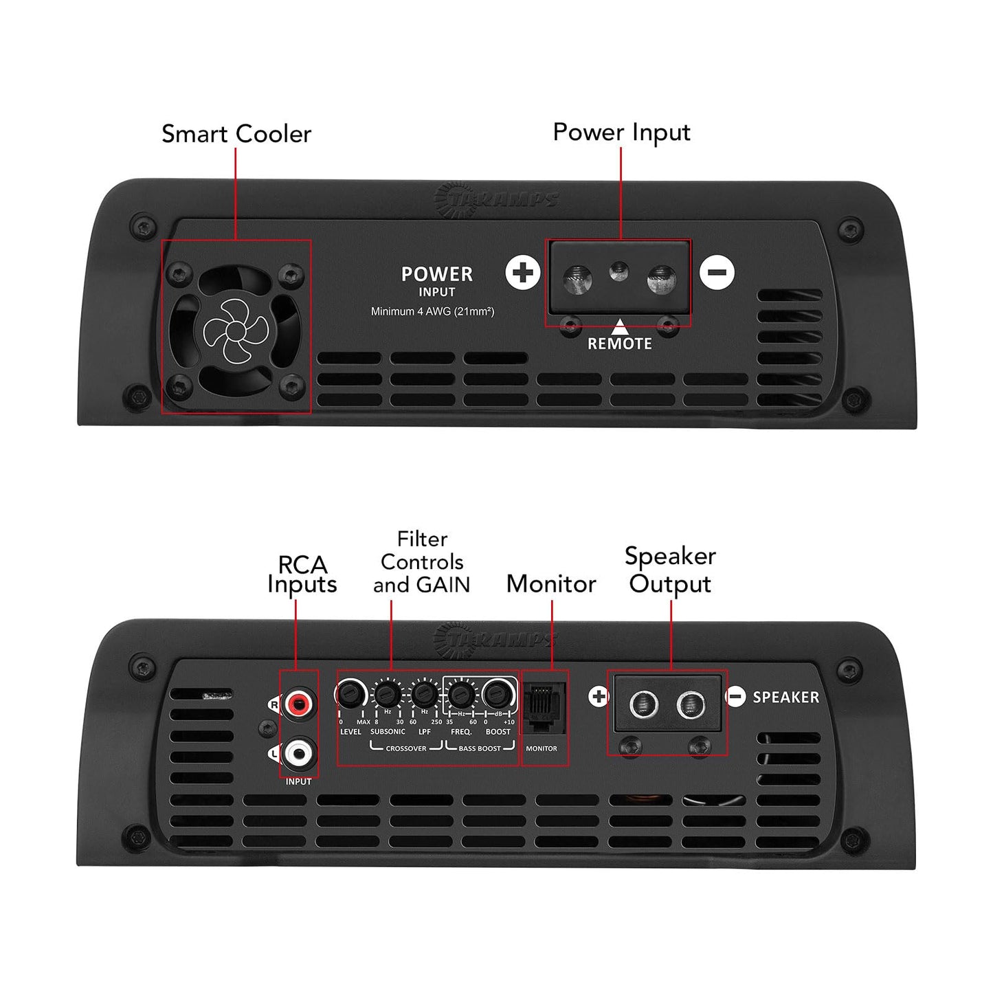 Taramps BASS 3k 1 Ohm 1 Channel Mosfet Amplifier 3000 Watts RMS, Monoblock, Subsonic Filter, Low Pass Crossover, Bass Boost, RCA, Class D, Car Audio System, Great for Subwoofers, Max Power
