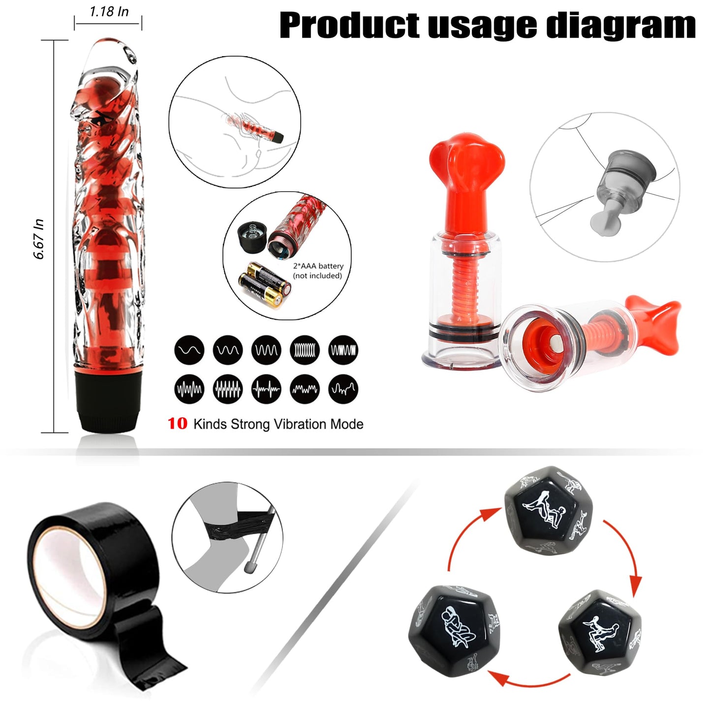 BDSM kit Sex Toys Bondage Restraints Set,Anal Butt Plug Toys and Adjustable Handcuffs Collar Ankle Cuff Blindfold,Sex Things for Couples Kinky and Couple Sex Toys for Games Card.