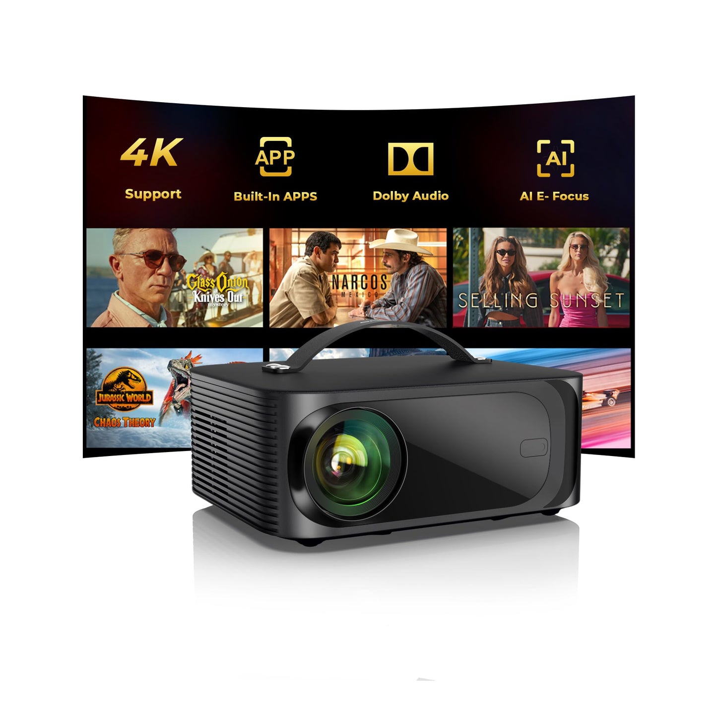 Projector-4K with WiFi and Bluetooth, Outdoor-Projector Smart TV OS 2.0 & DoIby, ONOAYO Portable Proyector
