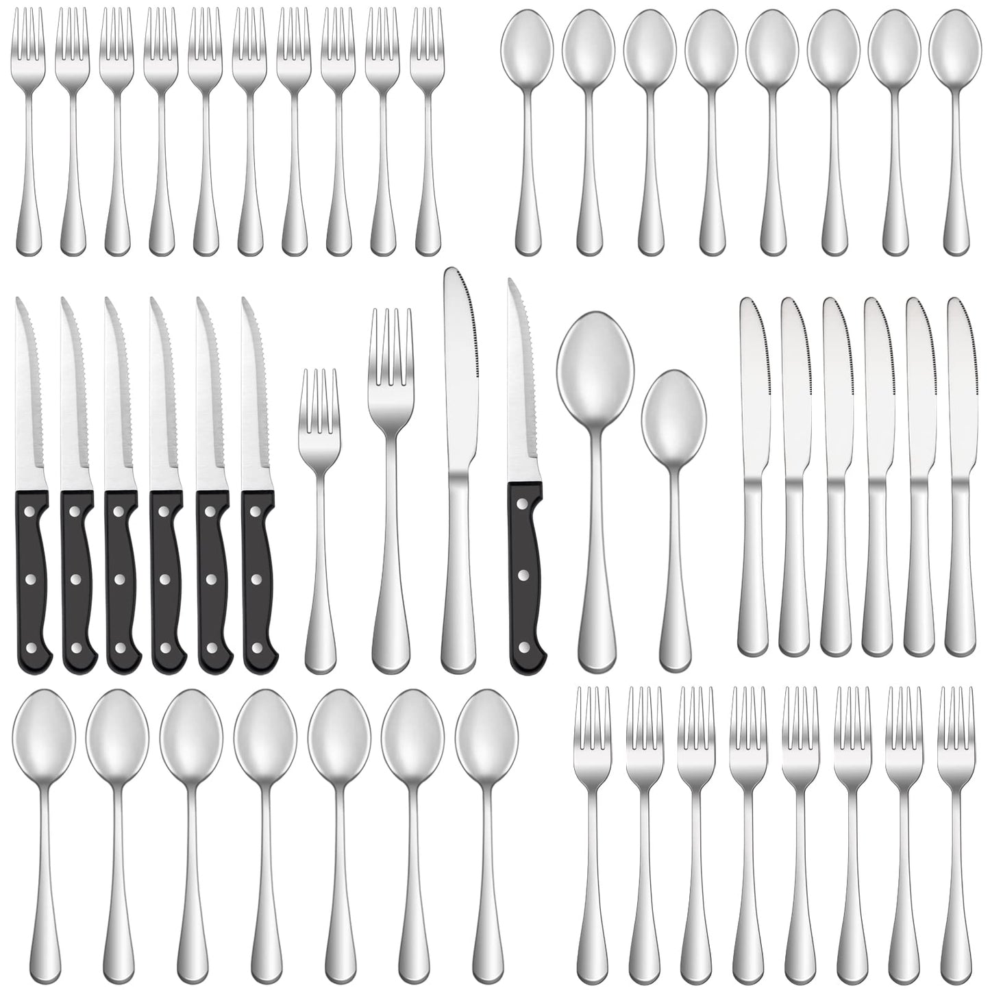 24 Pc Silverware Set with Steak Knives, Stainless Steel Flatware, Mirror Polished Cutlery, Dishwasher Safe