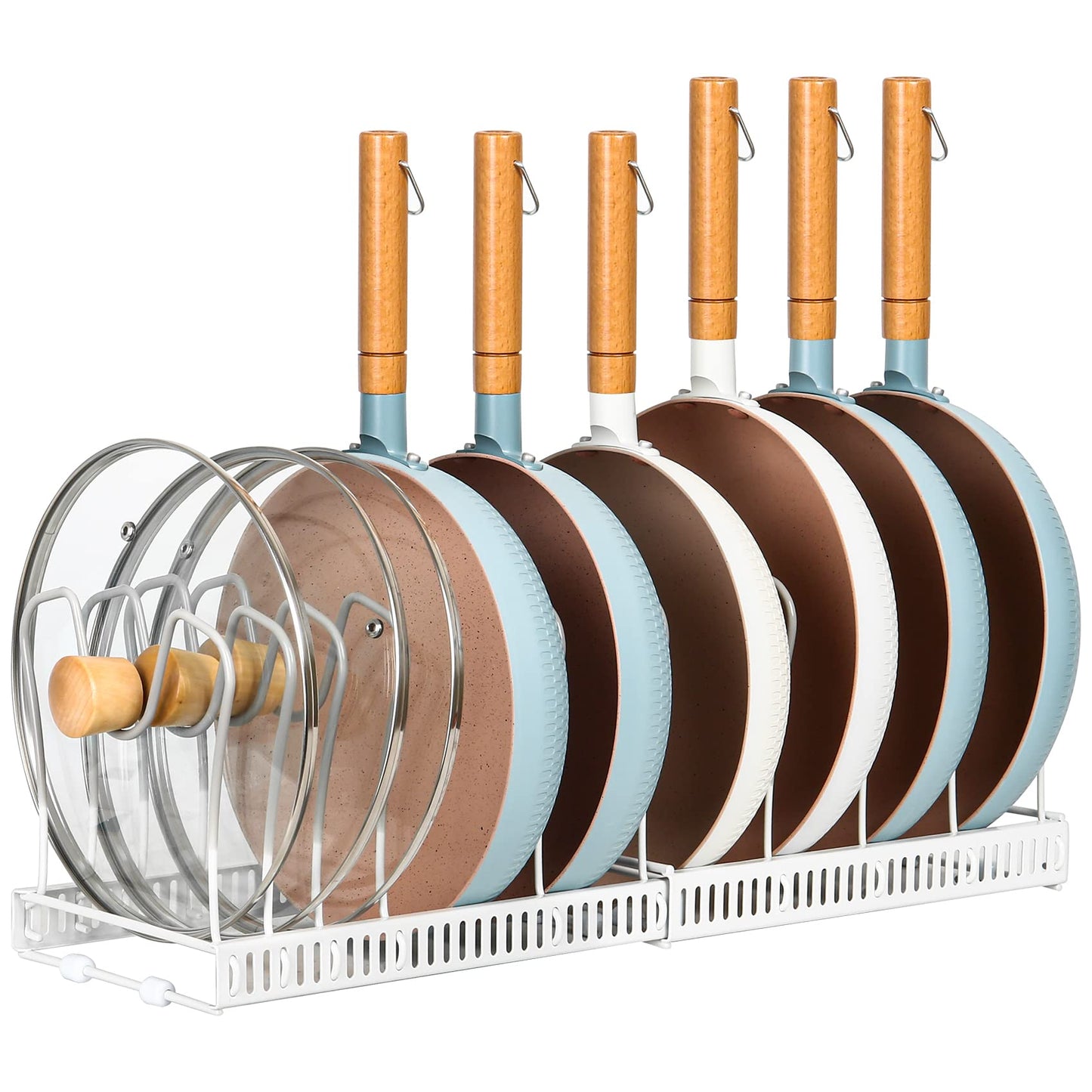 ROOHUA Extensible Pot Rack Organizer -Pot and Pan Organizer for Cabinet,Bronze Metal Kitchen Cabinet Pantry Pot Lid Holder