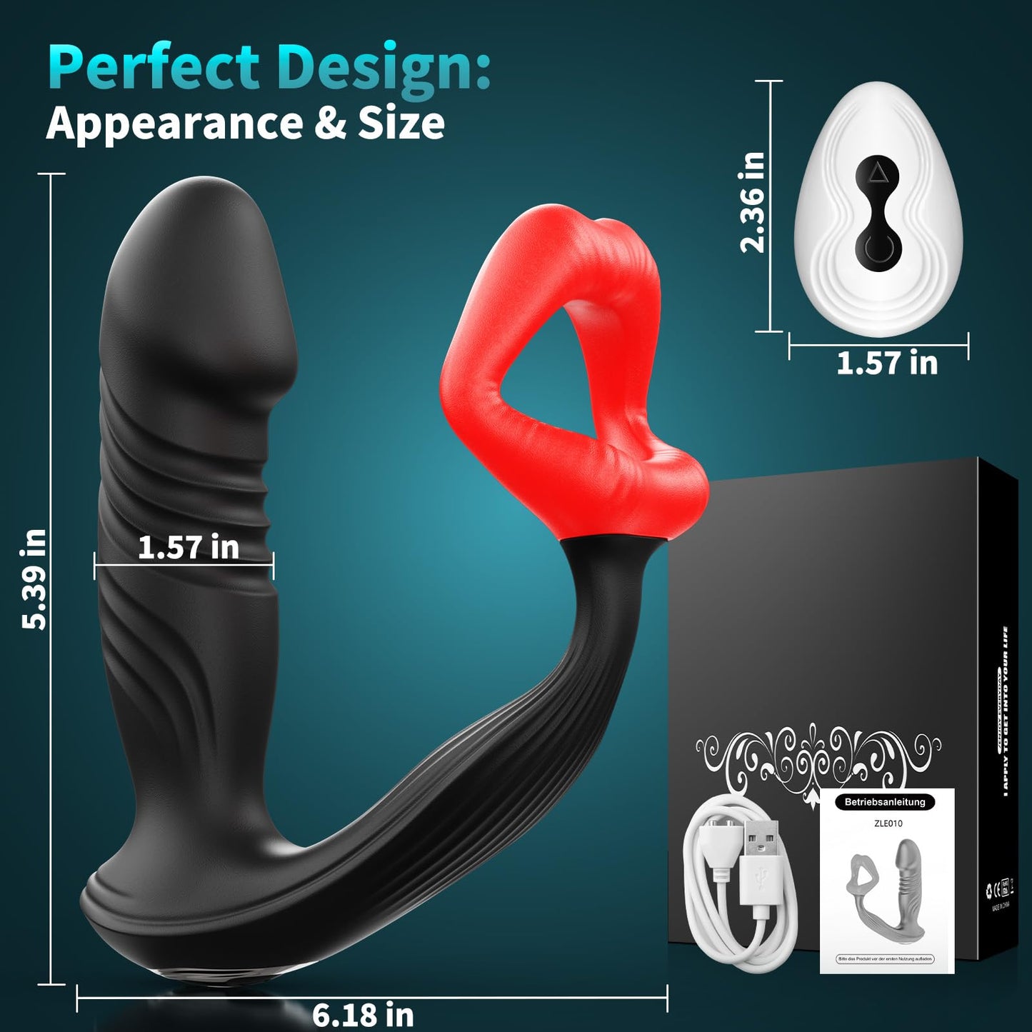 AUSLOVE Prostate Massager Anal Vibrator, 9 Modes Thrusting Butt Plug & Vibrating Cock Ring Adult Sex Toys, P Spot Massager App Remote Control Male Sex Toys for Men, Dildo Vibrator for Women Couples