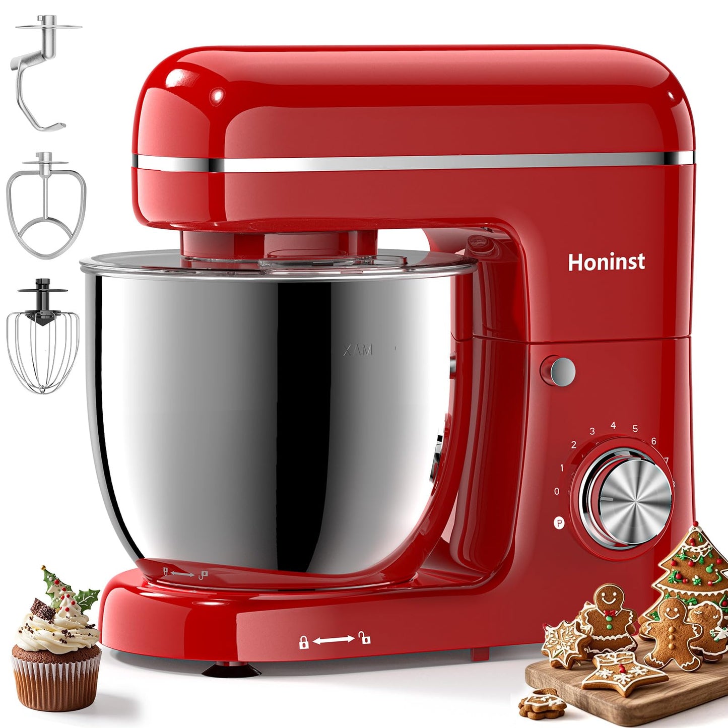Honinst 6 QT Stand Mixer, Lightweight 10+P Speeds with Tilt-Head Electric Mixer, Kitchen Mixer with Dough Hook, Whisk, Beater, Bowl for Baking, Cake and Most Home Cooks