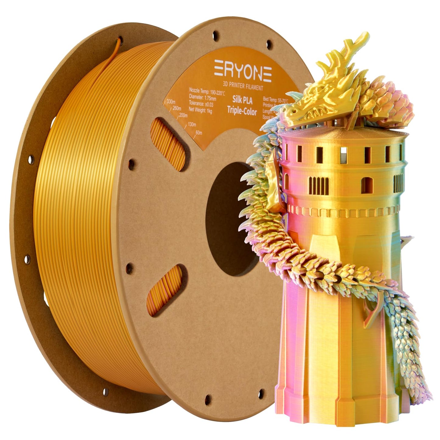 ERYONE Silk Color PLA Filament 3D Printer 1.75mm +/- 0.03mm, Filament PLA Cardboard Spool