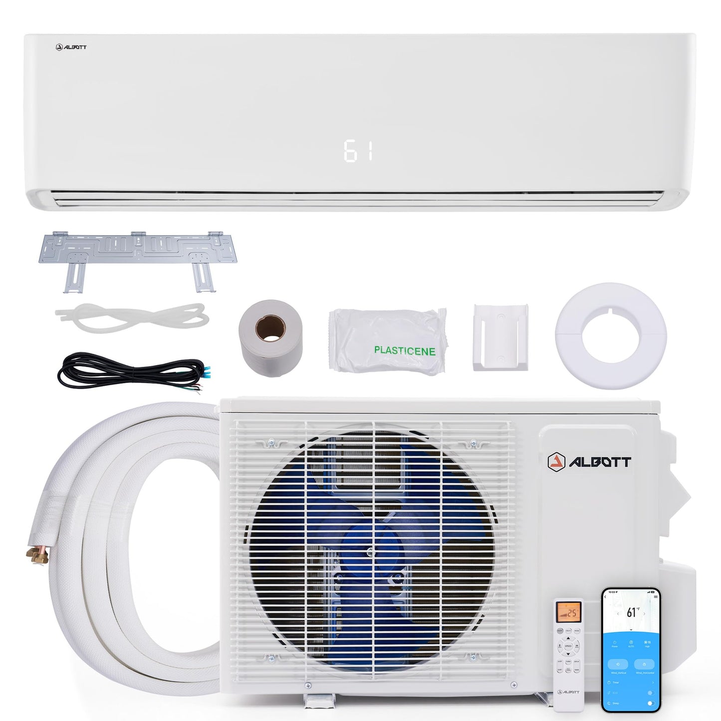 Albott Mini Split Air Conditioner and Heater, Inverter Energy-Efficient AC with Self-Cleaning, Remote, Energy Saving, Easy Installation