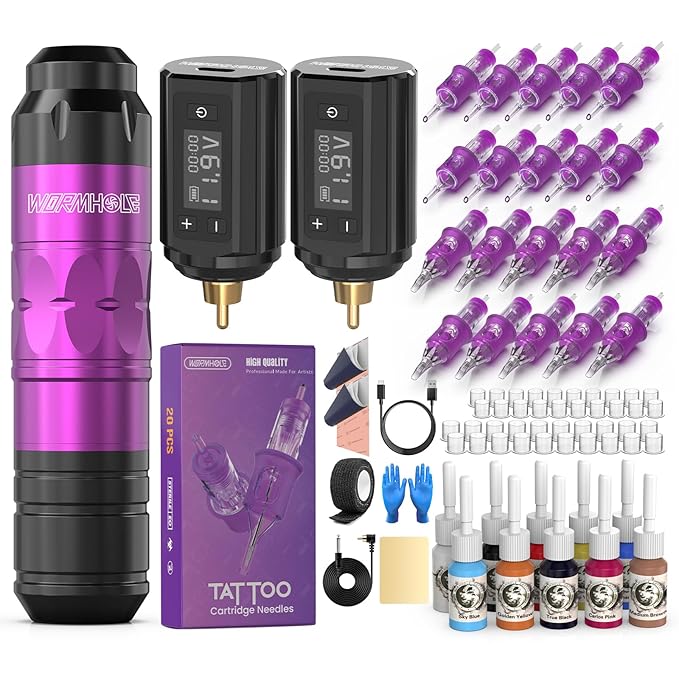 Wormhole Tattoo Wireless Machine Kit 1200mAh Batteries Purple