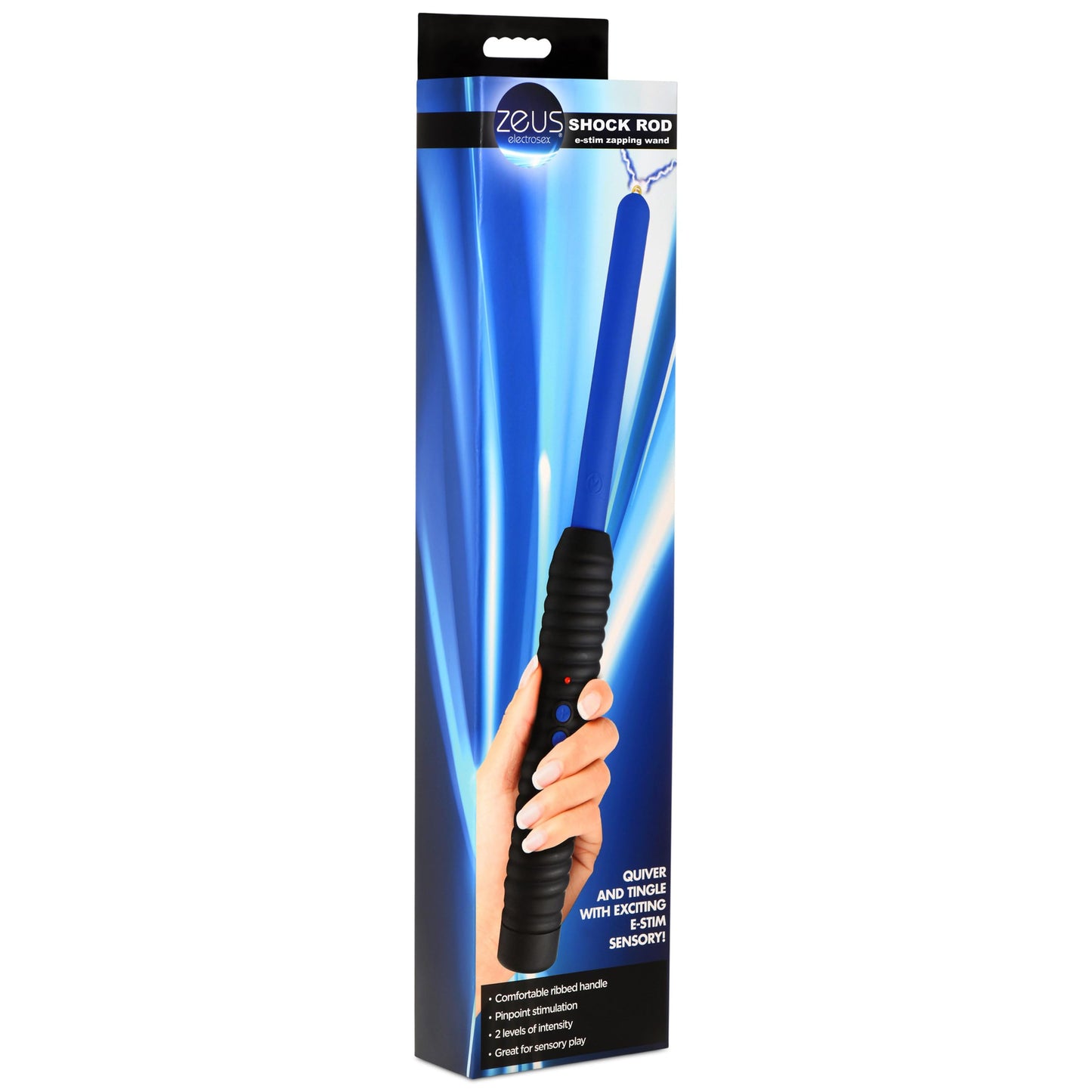 ZEUS ELECTROSEX Shock Rod E-Stim Zapping Wand for Men, Women, & Couples. Two Level of Pinpoint Shock, Easy Grip Handle, Sensory Play, 1 Piece, Blue.