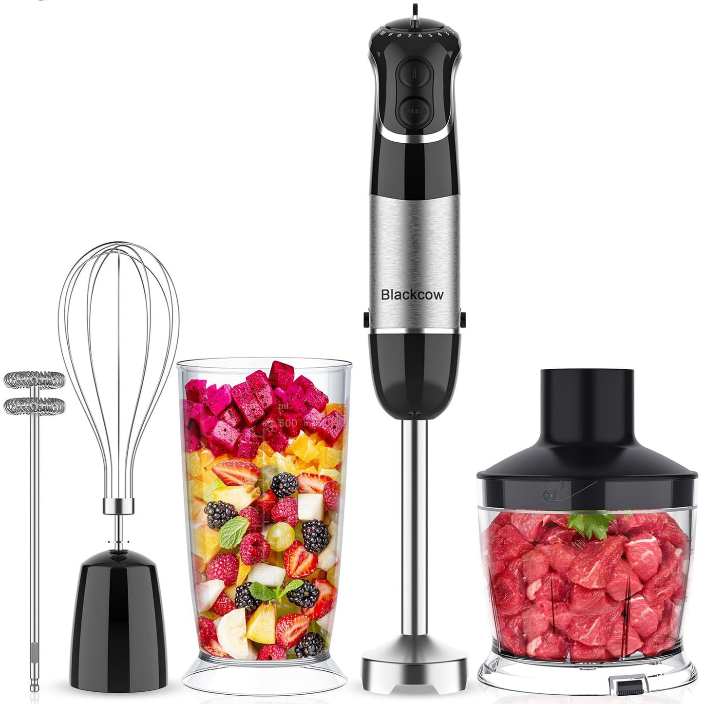 Blackcow Immersion Blender Handheld, Powerful Electric Hand Blender with Titanium Alloy Blades, Variety Speeds & Turbo, Electric Hand Mixer for Smoothies, Soups, Baby Food and Purees