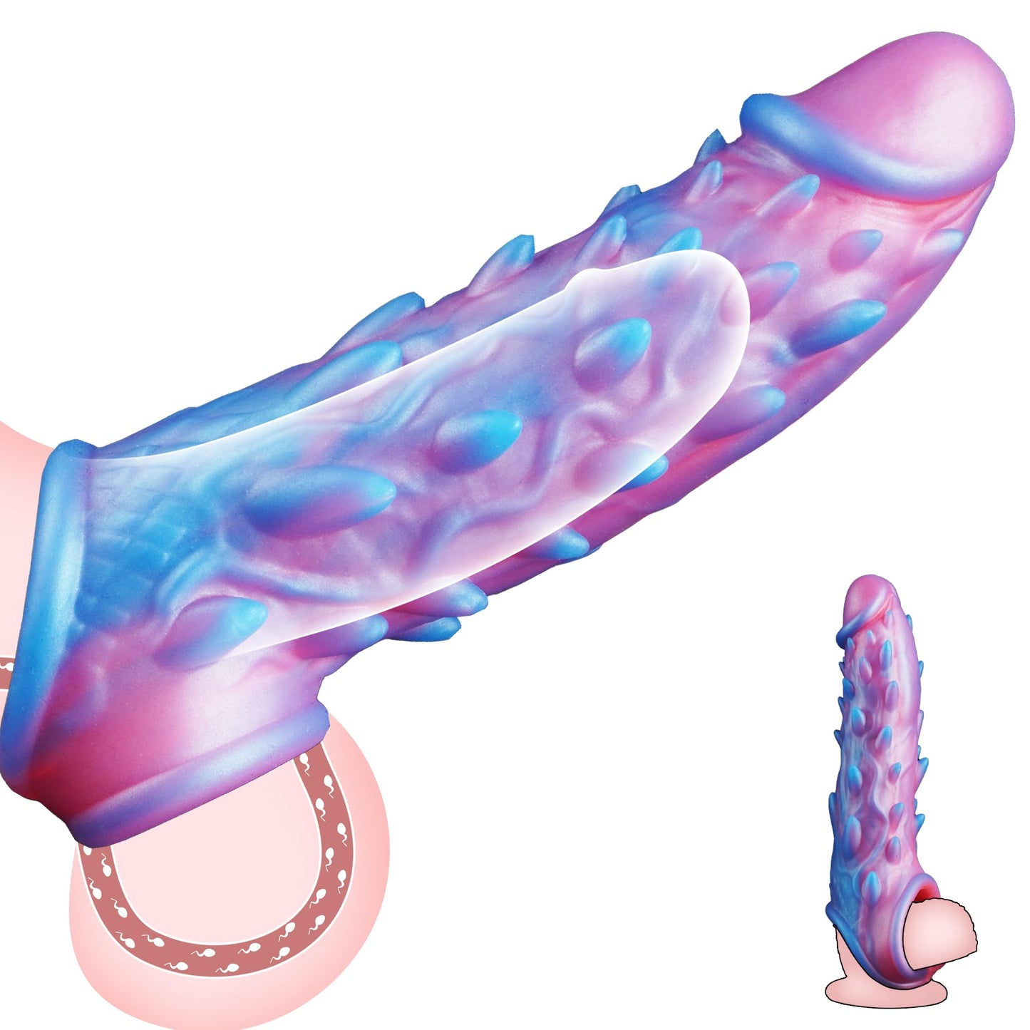 Cock Sleeve Monster Penis Sleeve with CockRing - Fantasy Penis Extender Sheath to Enlarge and Prolong, Soft Silicone Reusable Cock Sheath for Length & Girth, Sex Toys for Men & Couples Fun