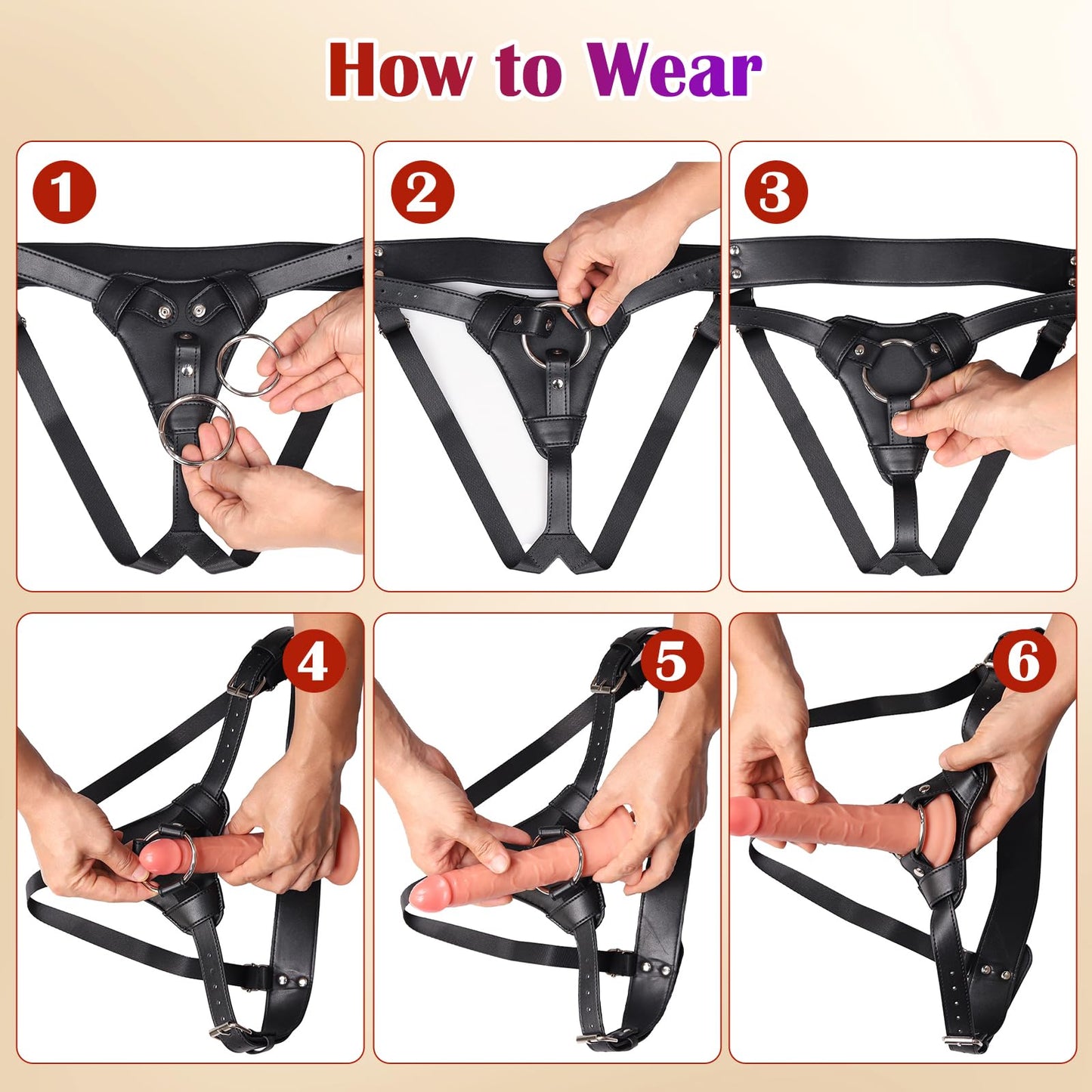 Strap On Dildo Harness Adult Sex Toys for Women Men Pegging Dildo, Adjustable Waist and Thigh Soft Nylon Vegan Leather Belt with 2 Size Metal O-Rings for Lesbian Gay Couple Vaginal Anal Play (Black)