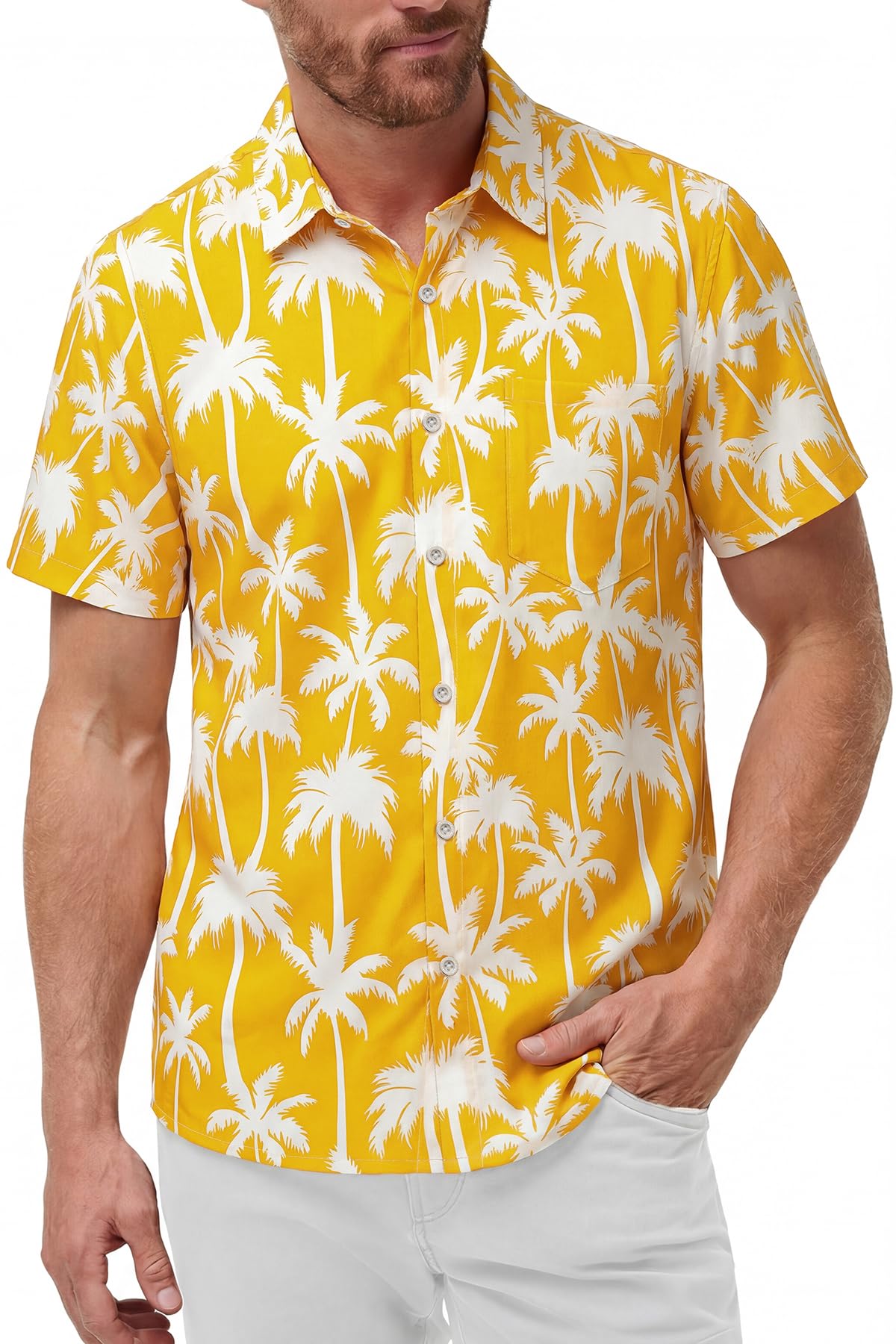 KYKU Mens Hawaiian Shirts Short Sleeve Button Down Summer Vacation Beach Shirts, Pleated Back, with Pocket