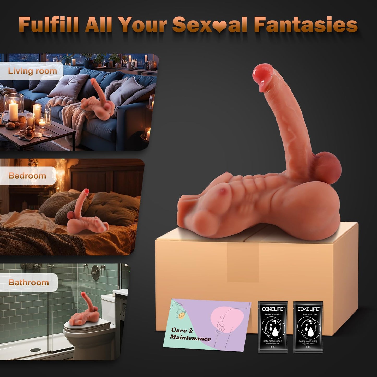 Male Sex Doll with Huge Flexible Dildo - 4.8LB Realistic Muscular Torso Sex Dolls with 7.7in Dildo for Women Masturbation, Tight Anal for Mens Gay Sex Toys, Unisex Masturbator for Female Male Couples