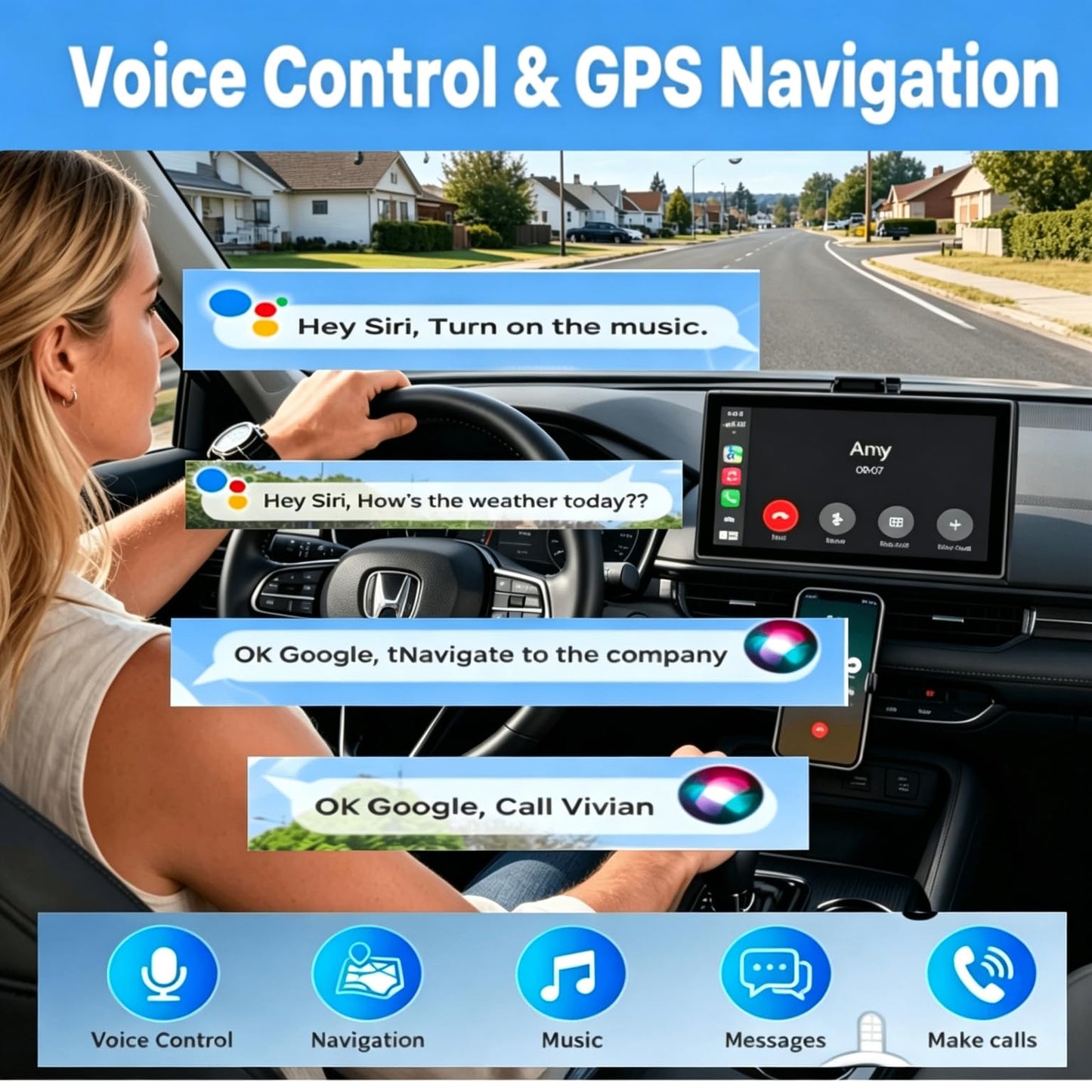 Carplay Screen for Car, 7'' Wireless CarPlay & Android Auto- Upgrade Portable Touchscreen with Bluetooth, Mirror Link, Voice Control, Hands-Free Calling Car Play Screen Stereo for All Vehicles