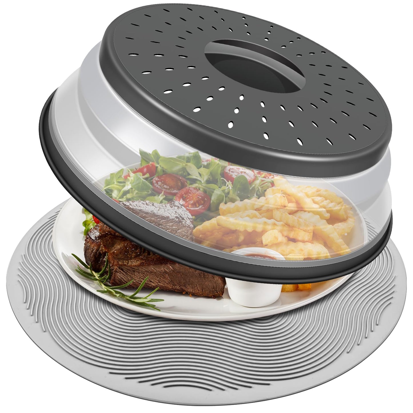 Easy Grip, Microwave Cover for food, LekDrok Microwave Splatter Guard, Collapsible Lid for Plate Dish Bowl, Multi-Purpose Colander Kitchen Gadget for Meal Prep, Dishwasher-Safe, BPA-Free, Charcoal
