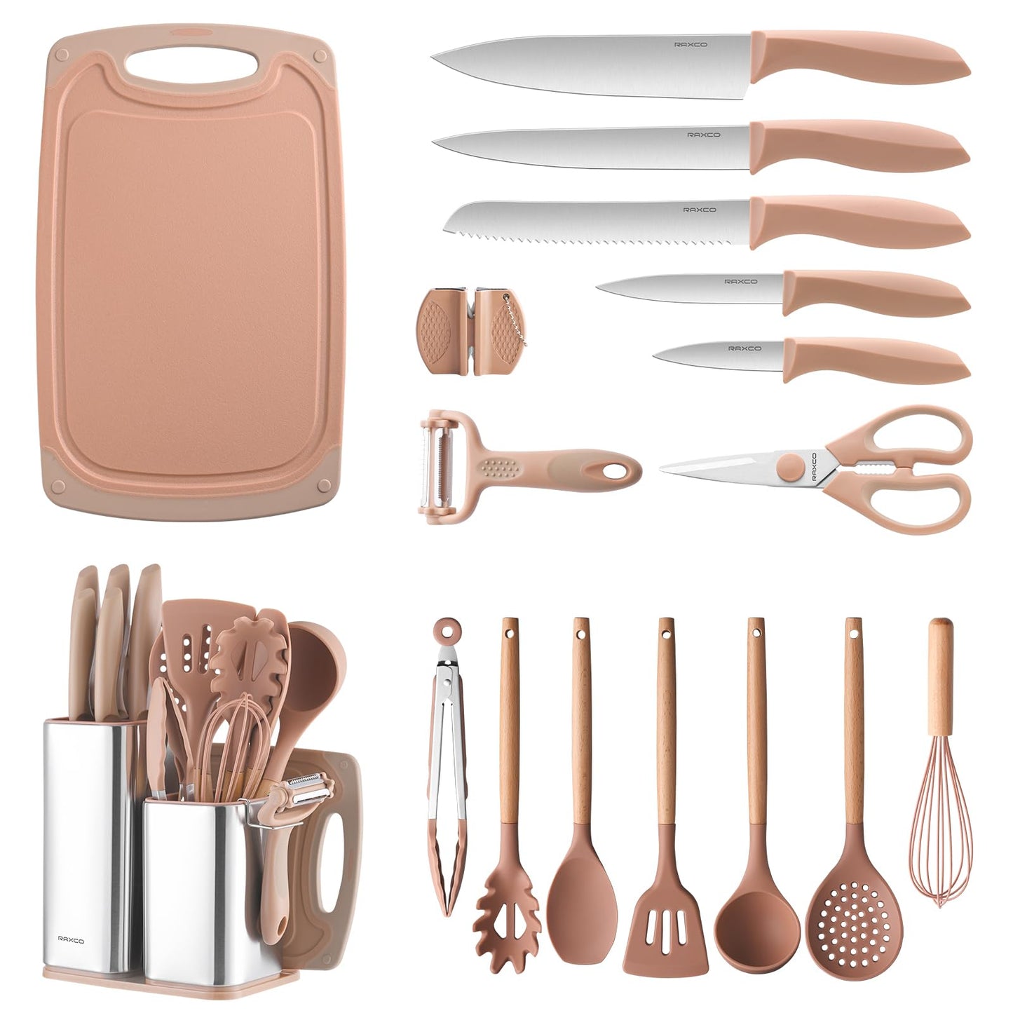 RAXCO Kitchen Utensils Set For Cooking-7 Cooking Utensils,5 Kitchen Utensils,6 Knife set,utensilios de cocina(18-in-1)