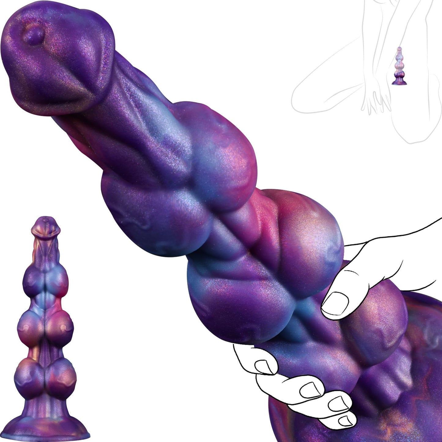 Monster Knot Dildo, Fantasy Thick Knotted Large Silicone Dildo with Strong Suction Cup, Butt Plug for G-Spot & Prostate Stimulation, Anal Training Sex Toy for Advanced Men & Women - Mixed Blue