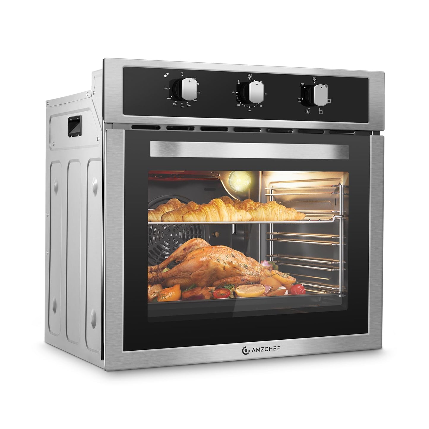 24" Single Wall Oven for Kitchen: 2200W Built-in Electric Wall Oven with Mechanical Knobs Control