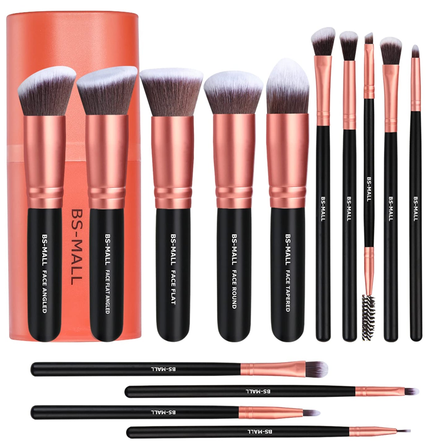 BS-MALL Makeup Brush Set 14 Pcs With Case - Foundation Brush, Concealer Brush, Blush Brush & Flawless Application – Complete Luxury Cosmetic Brush Kit For Travel & Daily Use