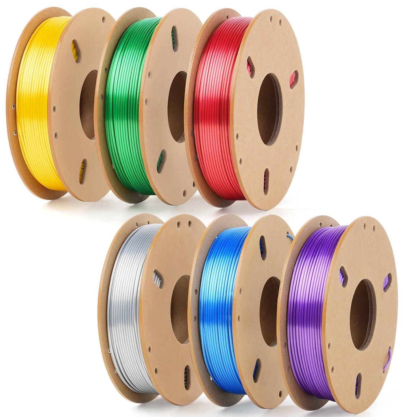 Dynta 3D Printer Filament, Silk PLA Bundle 6 Colors - High Gloss, Super Shiny & Smooth, Beginner-Friendly for Daily DIY, 250gX6 Spools (Gold/Silver/Red/Green/Blue/Purple)