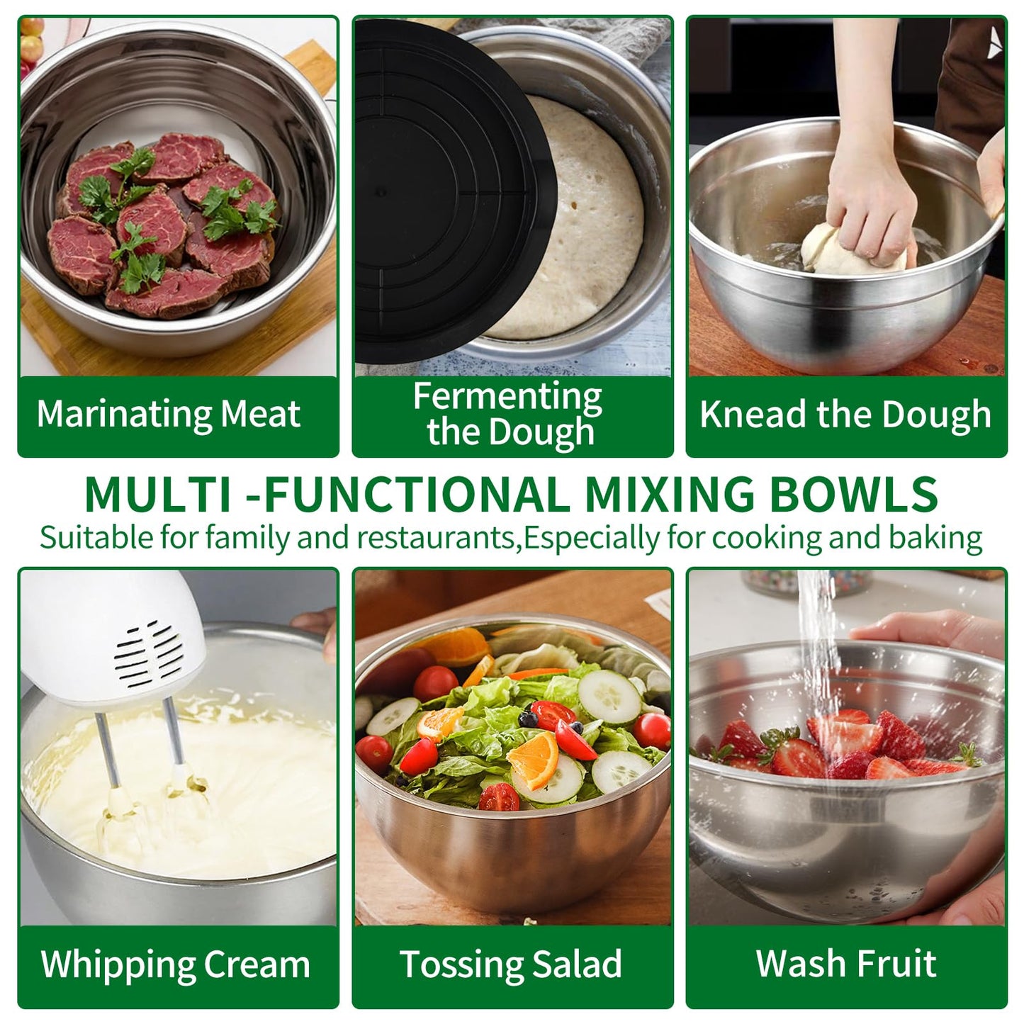 WEPSEN Electric Hand Mixer & Mixing Bowls with Airtight Lids, Handheld Mixers with Whisks Beater, Stainless Steel Metal Nesting Bowl Measuring Cups Spoons Kitchen Cake Blender for Prep Baking Supplies
