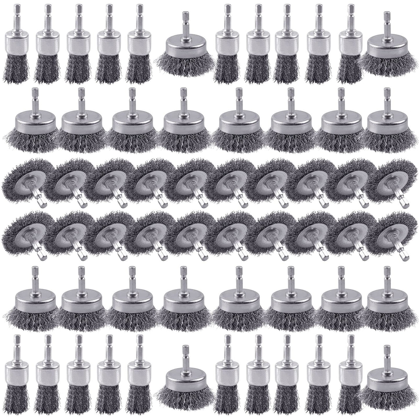Rocaris Carbon Steel Wire Wheel Brush Set with 1/4-Inch Hex Shank - Cup, Wheel, Pen Brushes for Rust Removal, Corrosion and Scrub Surfaces