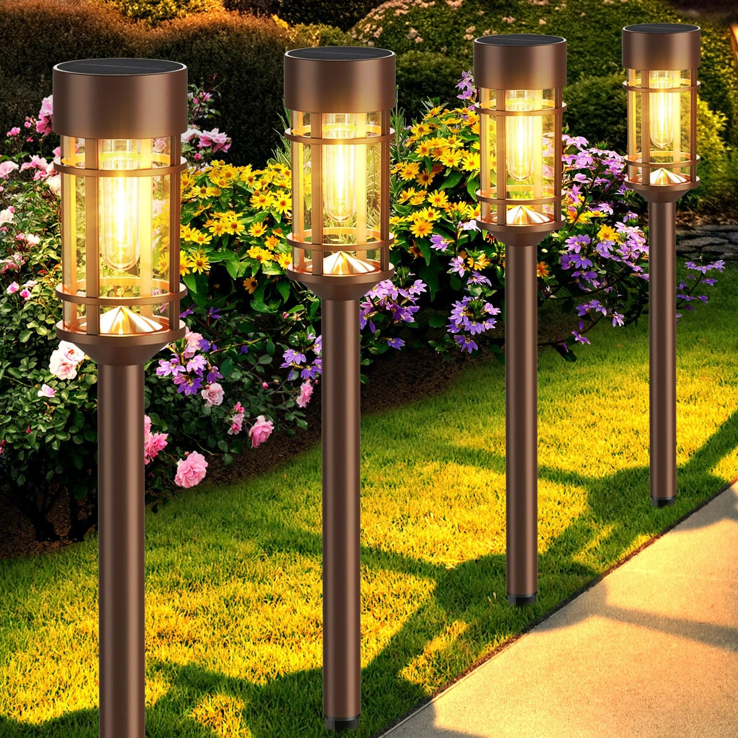 Mancra Solar Pathway Lights, 8 Pack LED Solar Lights Outdoor Waterproof, Glass Metal Garden Lighting for Yard Path Landscape Lawn Walkway Driveway