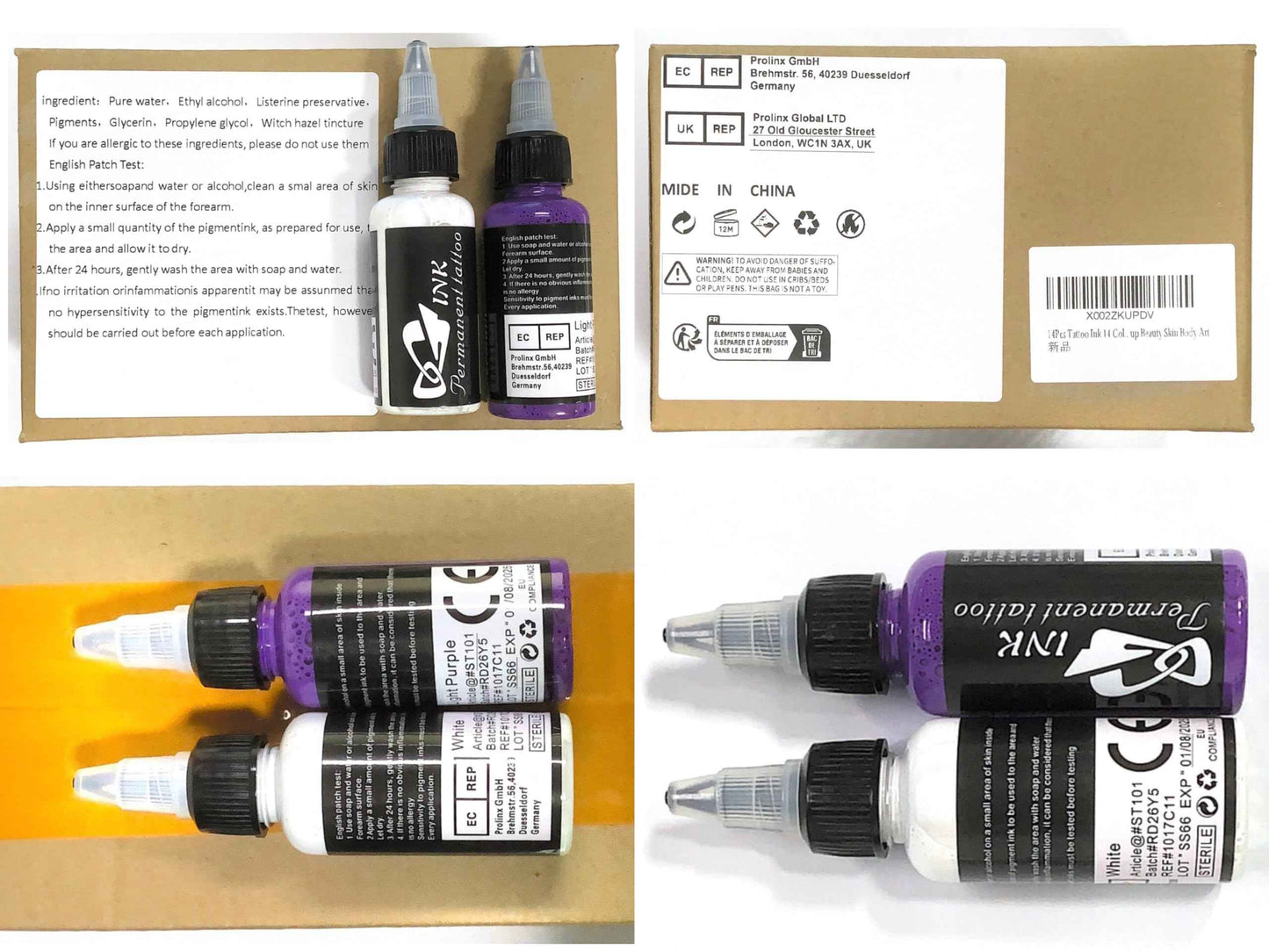 Tattoo Kit 14Pcs Tattoo Ink 14 Colors Set 1 oz 30ml/Bottle Tattoo Inks Pigment Kit for 3D Makeup Beauty Skin Body Art