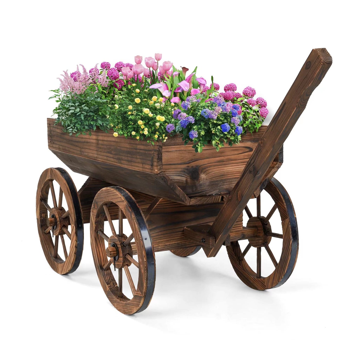 OIPRTGFJ Wooden Wagon Planter Box Garden Planter with Wheels