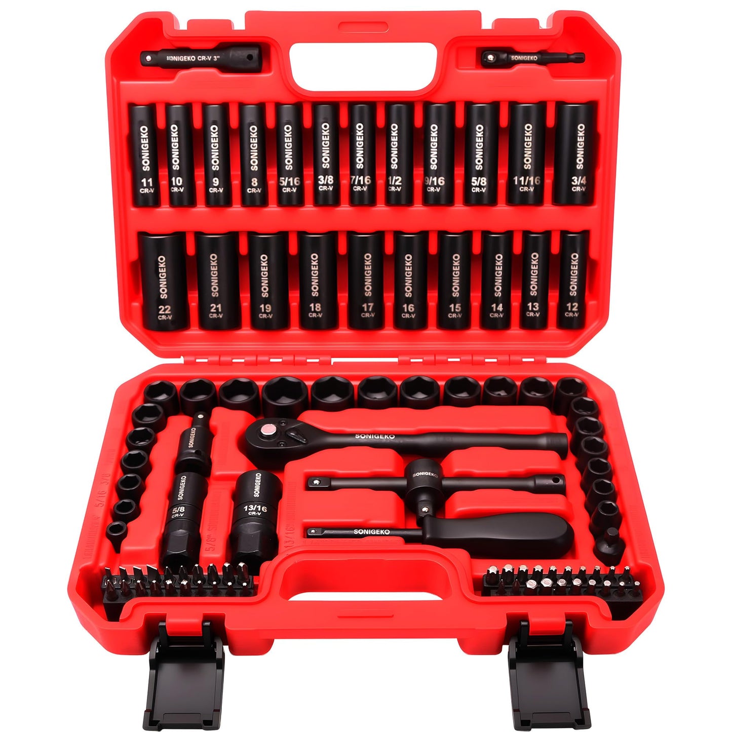 SONIGEKO Socket Set 1/2" Drive Impact Socket Set,29-Piece 6 Point Deep Socket Set Standard SAE and Metric