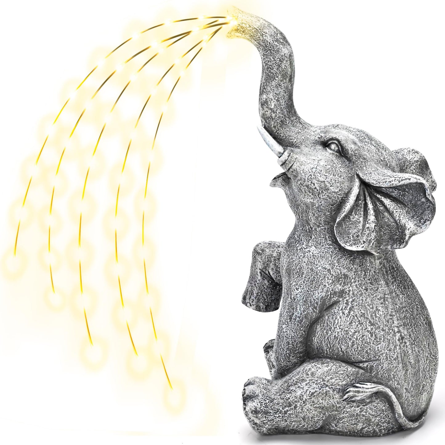 GIGALUMI Solar Garden Decor Cute Elephant Sculpture Outdoor, Birthday Gifts for Women Mom Grandma Senior Elder, Elephant Statues Ornament for Balcony, Garden, Patio, Yard, Lawn