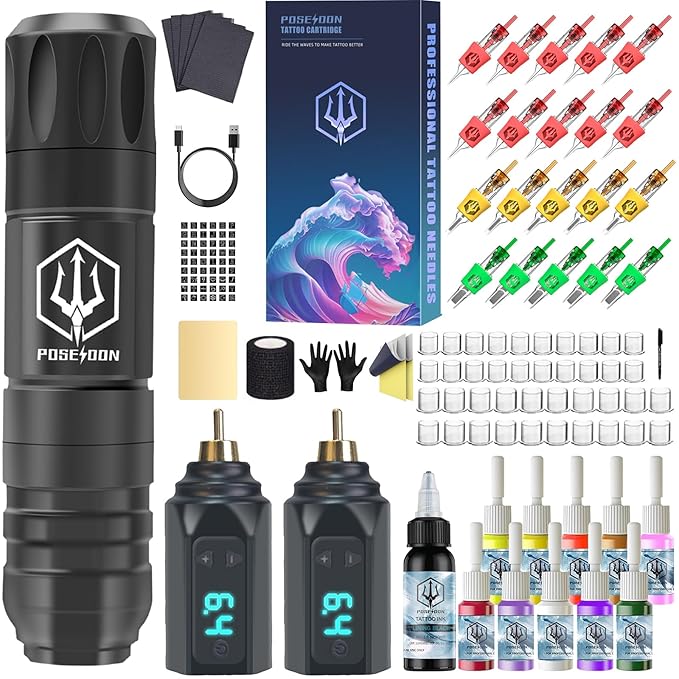 POSEIDON Wireless Tattoo Pen Kit with Batteries and Cartridges
