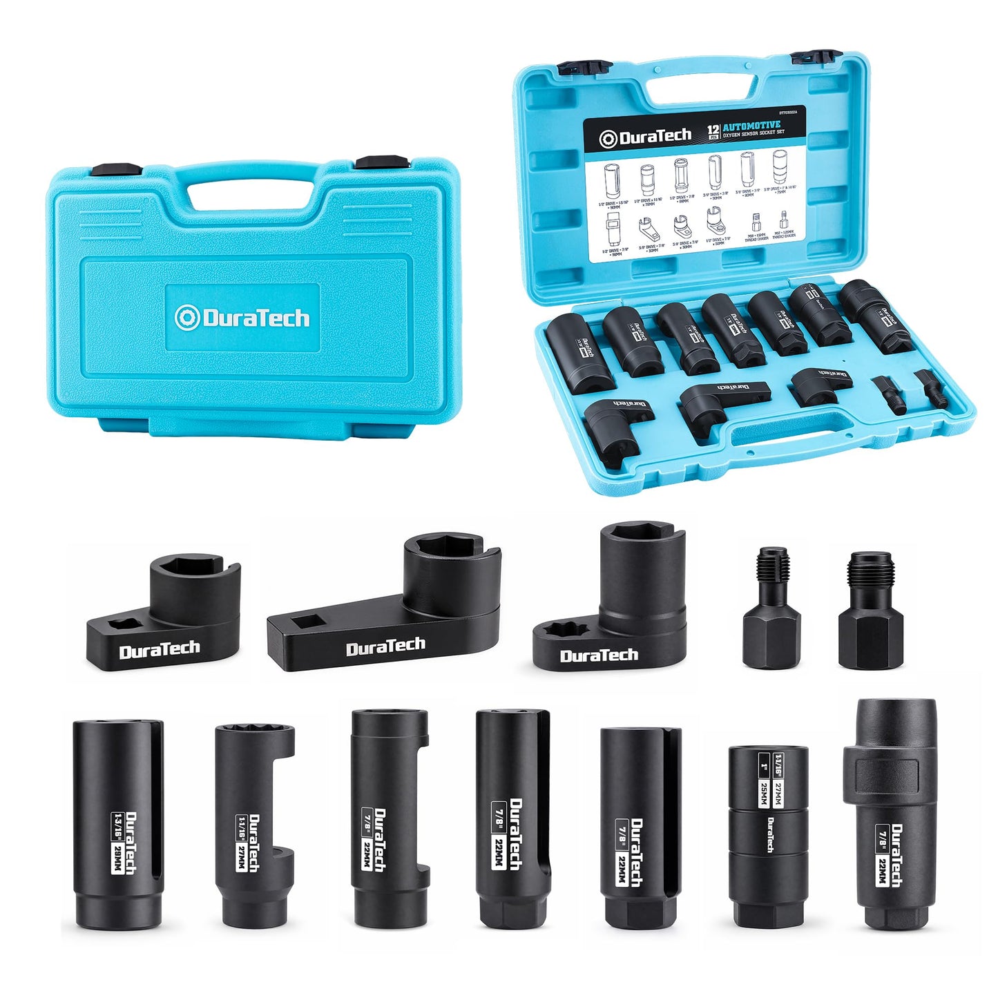 DURATECH 5PCS & 7PCS O2 Oxygen Sensor Socket Thread Chaser Set, 1/2" 3/8" Drive x 22mm (7/8") 27mm 29mm Oxygen Sensor Remover, O2 Sensor Removal Tool Kit